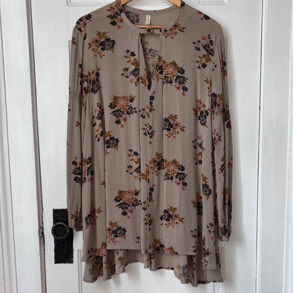 FREE PEOPLE FLORAL LONG SLEEVE MINI DRESS / TUNIC
